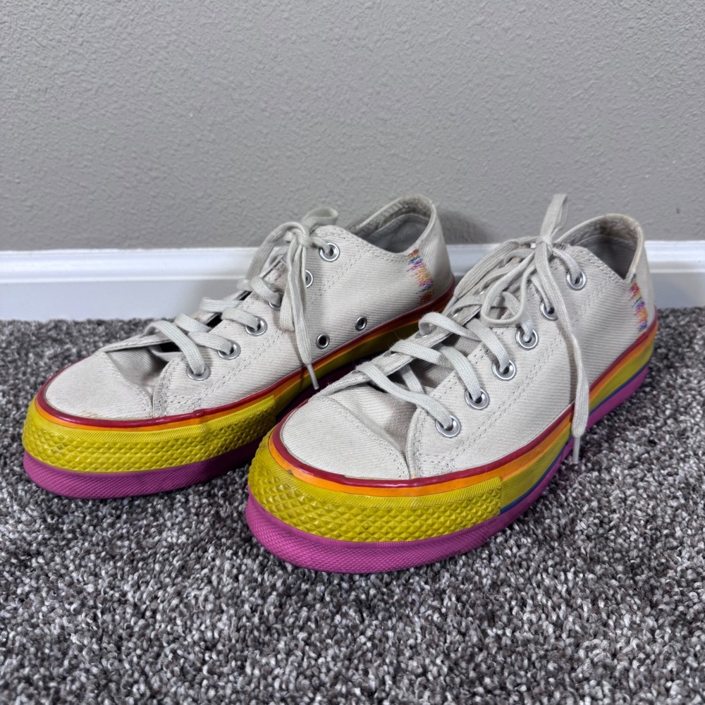 Converse Chuck Taylor All Star Lift Low Rainbow Pride Platform Sneakers 7.5 - Picture 2 of 10